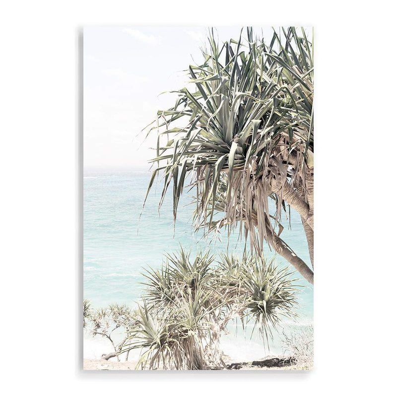 Byron Bay Bliss-The Paper Tree-Art_Prints,Artwork,BEACH,beach entrance,beach path,beach scene,blue,boho,coastal,COASTAL ART,Designer,green,hamptons,PALM TREE,palm trees,pandanus,path to beach,portrait,premium art print,surfers,travel,wall art,Wall_Art,Wall_Art_Prints