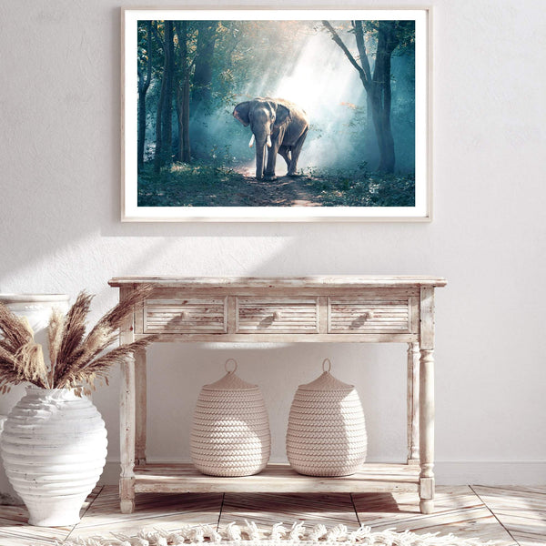 Elephant In The Jungle-The Paper Tree-animal,asia,elephant,elephants,forest,green,jungle,nature,portrait,premium art print,teal,wall art,Wall_Art,Wall_Art_Prints
