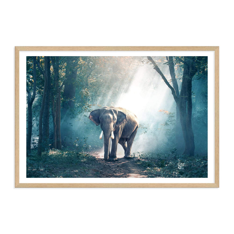 Elephant In The Jungle-The Paper Tree-animal,asia,elephant,elephants,forest,green,jungle,nature,portrait,premium art print,teal,wall art,Wall_Art,Wall_Art_Prints