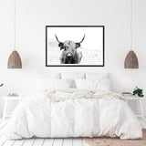 Harvey The Highland Cow II-The Paper Tree-animal,black & white,bull,cattle,cow,harvey,highland bull,highland cattle,highland cow,landscape,monochrome,nature,premium art print,wall art,Wall_Art,Wall_Art_Prints