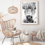Highland Cow Portrait II-The Paper Tree-Artwork,black & white,BLACK AND WHITE,bohemian,boho,CATTLE,framed,framed print,herd,highland bull,highland cattle,highland cow,monochrome,nature,portrait,premium art print,wall art,Wall_Art,Wall_Art_Prints