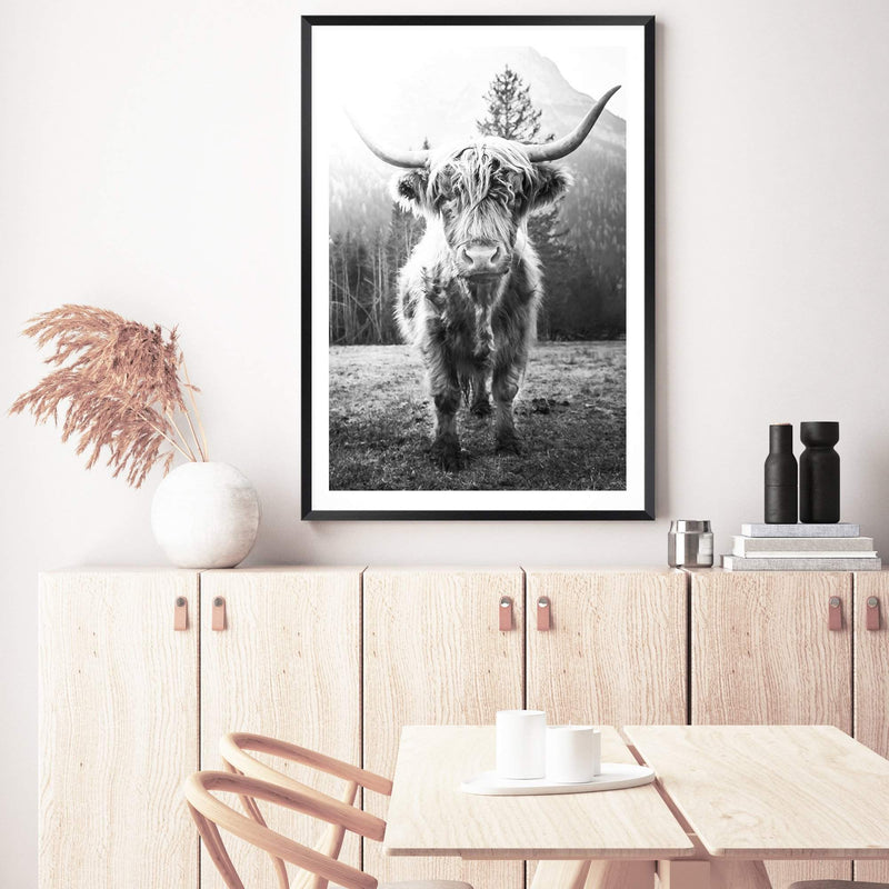Humphry The Highland Cow II-The Paper Tree-Artwork,black & white,black and white,bohemian,boho,highland bull,highland cattle,highland cow,monochrome,nature,portrait,premium art print,wall art,Wall_Art,Wall_Art_Prints