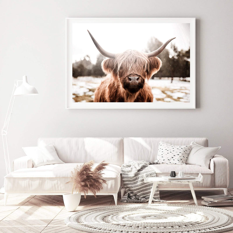 Hudson The Highland Cow-The Paper Tree-animal,boho,bull,cattle,cow,highland bull,highland cattle,highland cow,hudson,landscape,nature,premium art print,TAN,wall art,Wall_Art,Wall_Art_Prints
