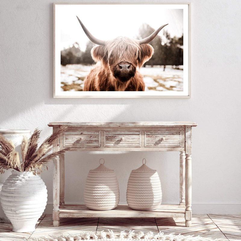 Hudson The Highland Cow-The Paper Tree-animal,boho,bull,cattle,cow,highland bull,highland cattle,highland cow,hudson,landscape,nature,premium art print,TAN,wall art,Wall_Art,Wall_Art_Prints