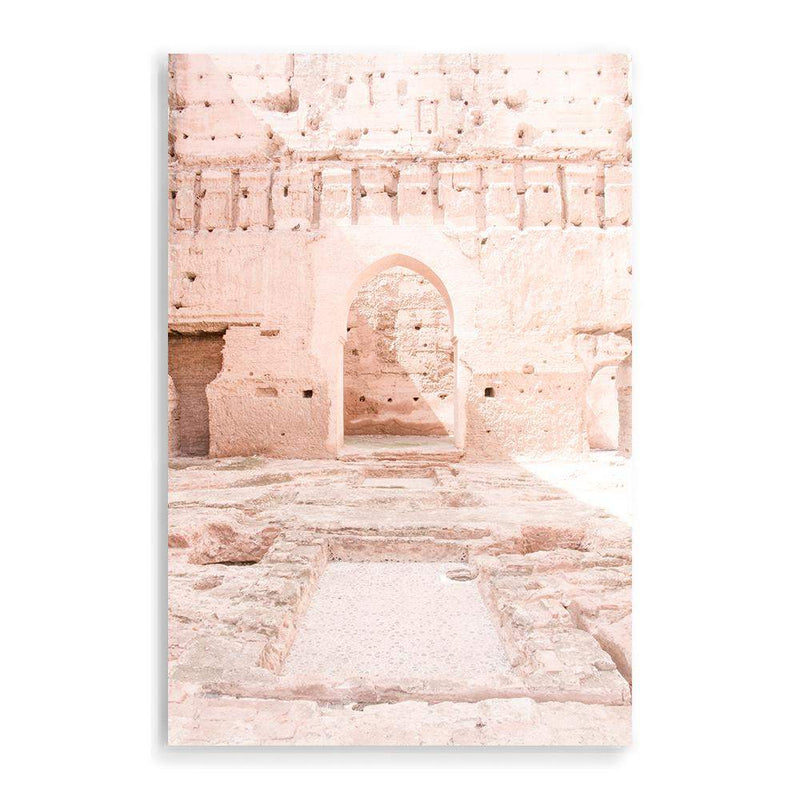 Moroccan Arch Door-The Paper Tree-arch,arches,architecture,boho,moroccan,morocco,orange,pastel,pastel pink,peach,pink,pots,premium art print,tan,temple,wall art,Wall_Art,Wall_Art_Prints