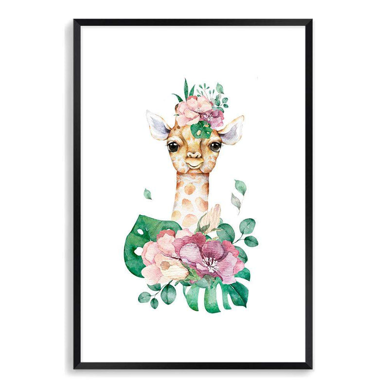 Baby Giraffe III-The Paper Tree-africa,AFRICAN ANIMAL,African animals,animal,Artwork,BABY GIRAFFE,giraffe,green,nursery,orange,pink,portrait,premium art print,wall art,Wall_Art,Wall_Art_Prints,watercolour,watercolour giraffe