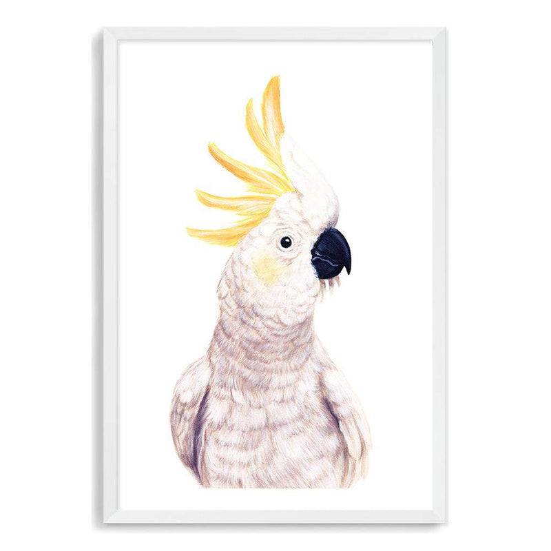 Cassidy The Cockatoo II-The Paper Tree-animal,australia,australian,australiana,bird,boho,cockatoo,feathers,hand painted,neutral,painted,parrot,portrait,premium art print,wall art,Wall_Art,Wall_Art_Prints,white,yellow