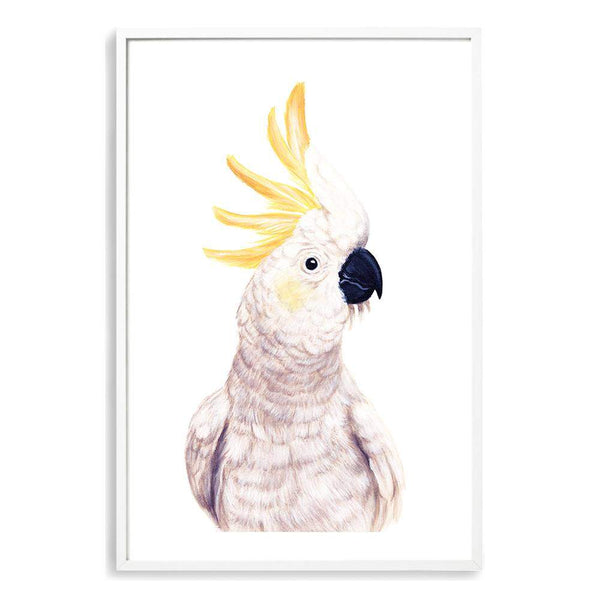 Cassidy The Cockatoo II-The Paper Tree-animal,australia,australian,australiana,bird,boho,cockatoo,feathers,hand painted,neutral,painted,parrot,portrait,premium art print,wall art,Wall_Art,Wall_Art_Prints,white,yellow