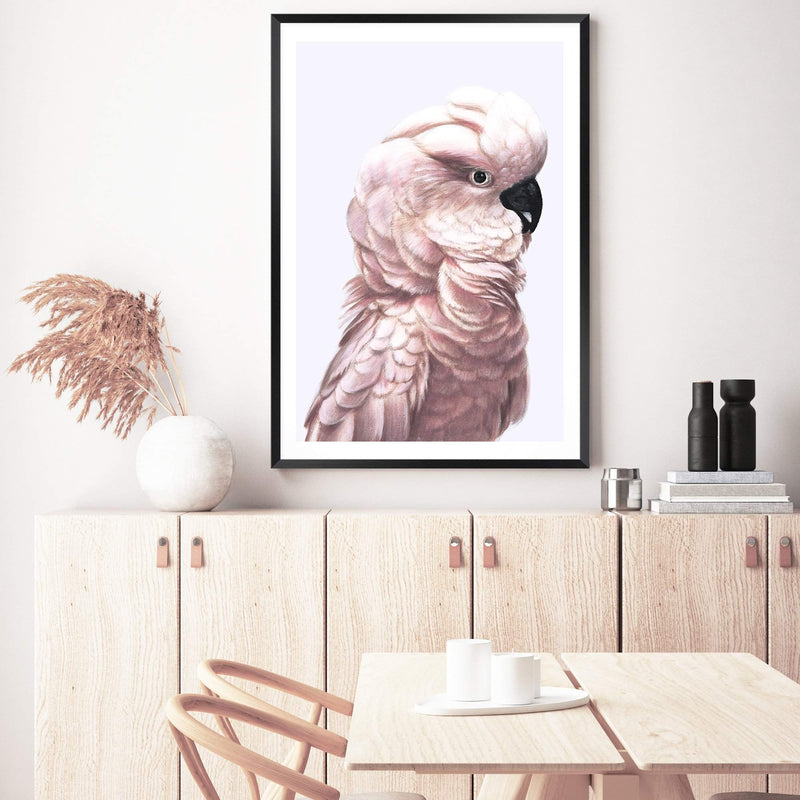 Pink Cockatoo-The Paper Tree-Artwork,BIRD,Birds,blue bird,blue parrot,boho,cockatiel,cockatoo,colourful Bird,painted bird,parrot,parrots,pink cockatoo,portrait,premium art print,wall art,Wall_Art,Wall_Art_Prints